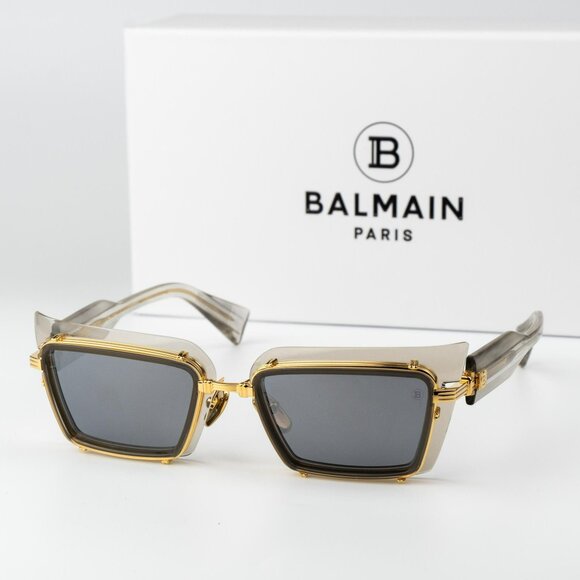 Balmain Women Sunglasses Titanium Grey Crystal Gold Rectangle ADMIRABLE BPS-130B - Picture 1 of 12